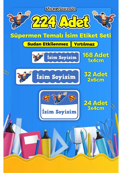 Sb Store Okul Kreş İsim Etiketi Kalem Defter Özel İsim Yazılabilen Etiket Seti - 224 Adet