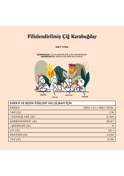 Glütensiz Filizlendirilmiş Çiğ Karabuğday 175 G