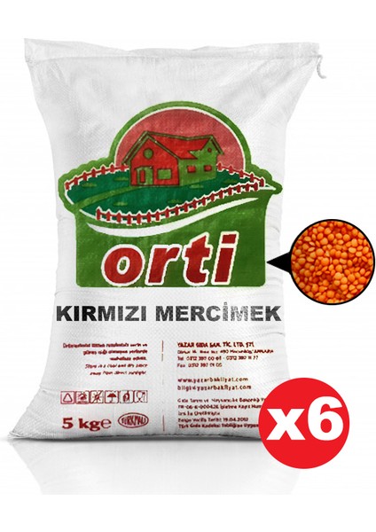 Kırmızı Mercimek 5 kg x 6 Paket