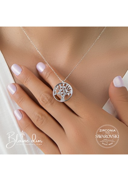 Swarovski Hayat Ağacı Detaylı Kadın Kolye | 925 Ayar Gerçek Gümüş