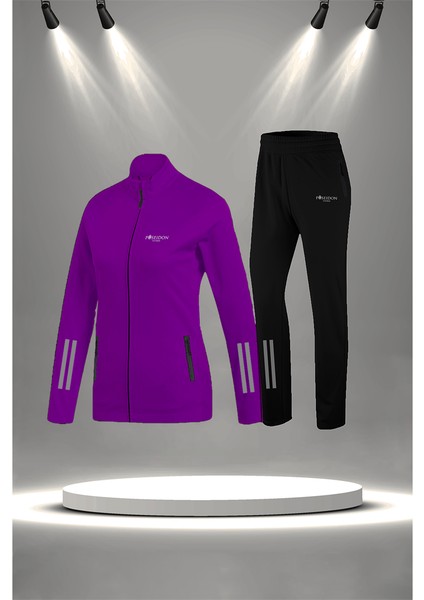 Büyük Beden Kadın Mor Supra Penye Kumaş Rahat Yürüyüş ve Koşu Sporcu Seti (4XL-10XL)