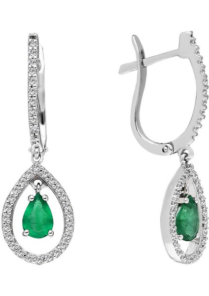 Pırlanta ve Damla Zümrüt Taşlı Küpe | Gırantaş Diamond modelleri
