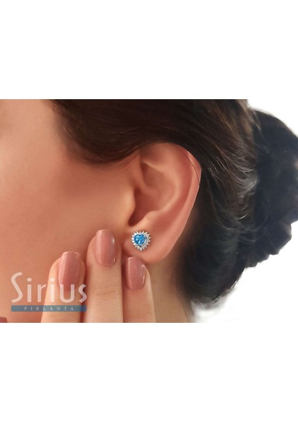Pırlanta ve Kalp Mavi Topaz Taşlı Anturaj Küpe | Gırantaş Diamond