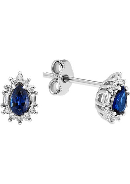 Baget Pırlanta ve Damla Safir Taşlı Modern Küpe | Gırantaş Diamond