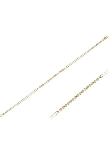 Kırmızı Altın Zincirli Pırlanta Su Yolu Bileklik | Gırantaş Diamond