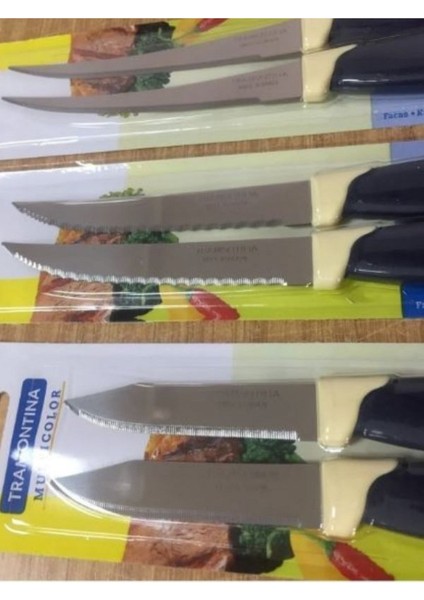 Dekorhanemden Orijinal Tramontina 6 Adet 3 Boy Tırtıklı Et, Meyve&sebze ve Çok Amaçlı Bıçak Seti modelleri