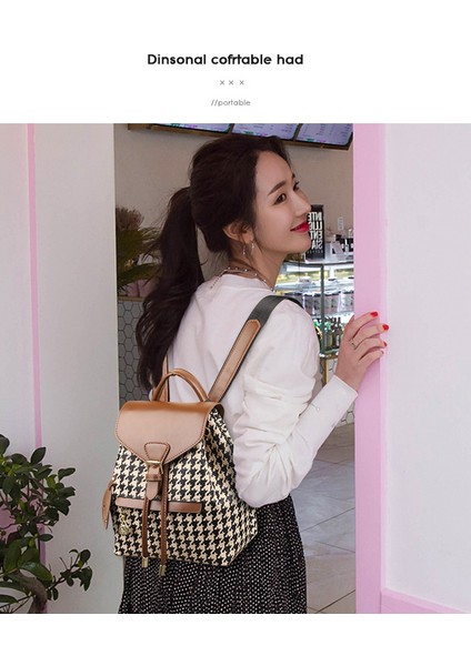 Moda Houndstooth Bayan Sırt Çantası Basit Bayan Sırt Çantası (Yurt Dışından)