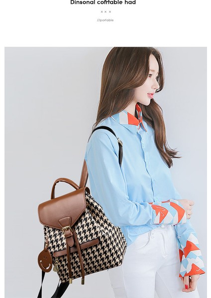 Moda Houndstooth Bayan Sırt Çantası Basit Bayan Sırt Çantası (Yurt Dışından)