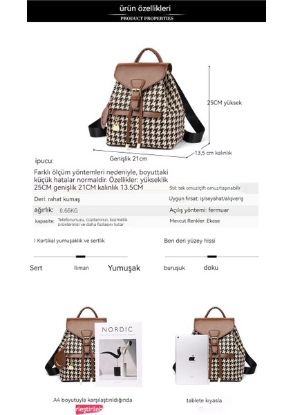 Moda Houndstooth Bayan Sırt Çantası Basit Bayan Sırt Çantası (Yurt Dışından)