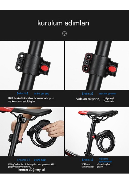 Bisiklet Hırsızlığa Karşı Şifreli Kilit Taşınabilir Kalın ve Uzun Çelik Teleferik Kilidi (Yurt Dışından) fırsatları