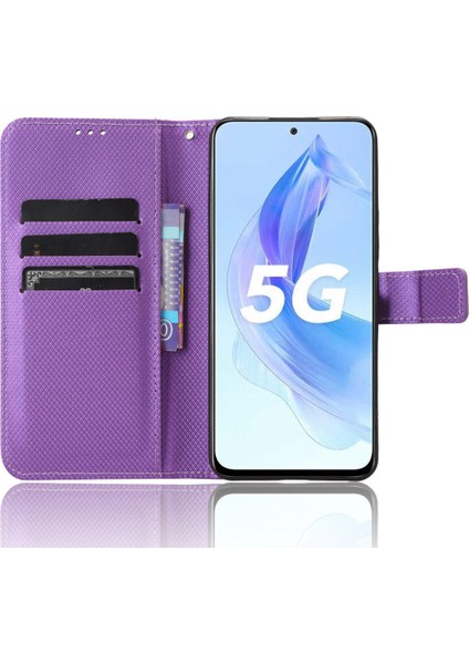 Honor Flip Kılıfı X50I Pu Deri Elmas Doku Cüzdan Stand Şok Geçirmez Telefon Kapağı (Yurt Dışından)