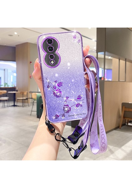 Honor 90 Telefon Kapağı Kabuk Gradyan Renkli Parıltılı Rhinestone Tpu Toz Geçirmez Telefon Kılıfı Kayış (Yurt Dışından)