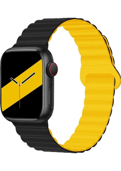 Apple Watch 42-44-45-49MM Krd-06 Deri Bükme Çift Renkli Sarı Kordon
