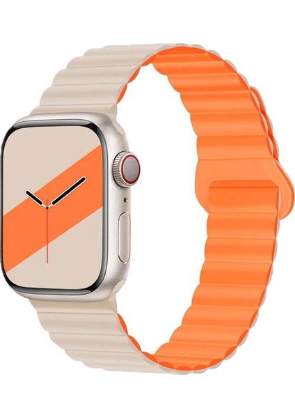 Apple Watch 42-44-45-49MM Krd-06 Deri Bükme Çift Renkli Yıldız Işığı Kordon