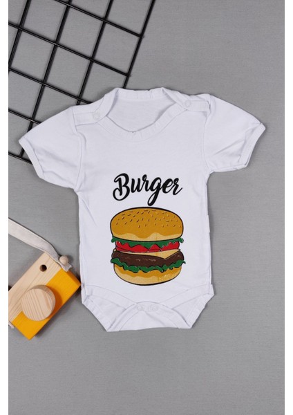 Adabebek Hamburger Desenli Pamuk Kısa Kollu Çıtçıtlı Body Zıbın