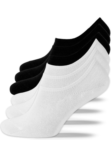 Kadın ve Erkek Görünmez 6lı Çorap No Show Kaymaz Organik Pamuklu Siyah Beyaz Çarık Çorapl