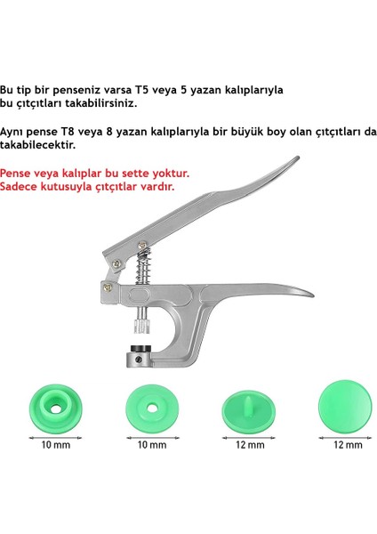 Karışık Renkli T5 Plastik Çıtçıt (360 Adet) (12MM Plastik Çıtçıt) [kalıpsızdır]