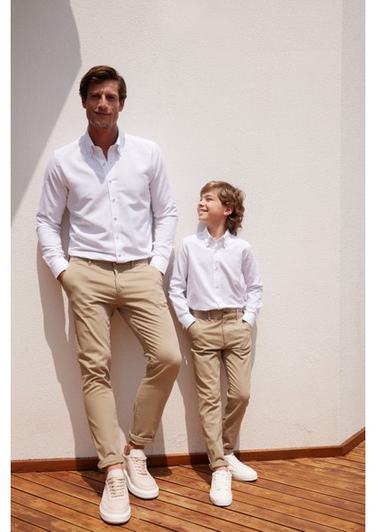 ALTINYILDIZ CLASSICS Bej Slim Fit Dar Kesim Yan Cepli Pamuklu Esnek Çocuk Chino Pantolon