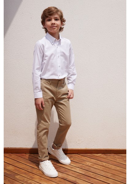 ALTINYILDIZ CLASSICS Bej Slim Fit Dar Kesim Yan Cepli Pamuklu Esnek Çocuk Chino Pantolon indirimleri