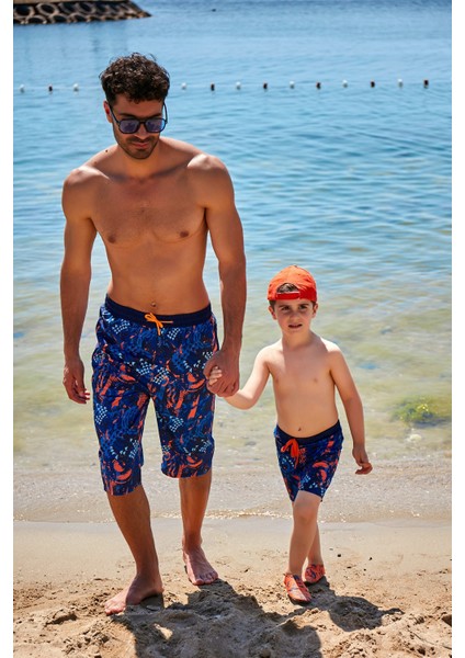 Lacivert Desenli Erkek Şort S2360