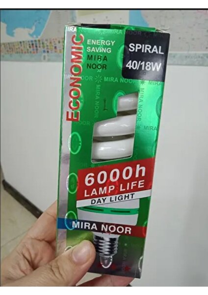 Mira Noor 6000H Lamba Ömrü 18W 40W Beyaz Tam Spiral Ekonomik Ampul