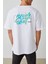 Unisex Never Quit Baskılı Beyaz Oversize T-Shirt 3
