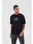 Unisex Never Quit Baskılı Siyah Oversize T-Shirt 2