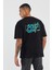 Unisex Never Quit Baskılı Siyah Oversize T-Shirt 3