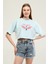 Buz Mavisi Baskı Detaylı Crop T-Shirt 1