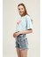 Buz Mavisi Baskı Detaylı Crop T-Shirt 2