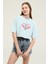 Buz Mavisi Baskı Detaylı Crop T-Shirt 3