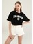 Siyah Baskı Detaylı Crop T-Shirt 2