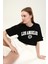Siyah Baskı Detaylı Crop T-Shirt 3