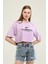 Lila Baskı Detaylı Crop T-Shirt 1