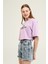 Lila Baskı Detaylı Crop T-Shirt 2