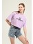 Lila Baskı Detaylı Crop T-Shirt 4