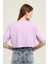 Lila Baskı Detaylı Crop T-Shirt 5