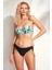 Kadın Fıstık Yeşili Siyah Straplez Kaplı Desenli Bikini Takım HZL23S-PC12076101 1