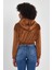 Kadife Kumaş Kapşonlu Uzun Kollu Crop Sweat 3
