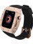 Apple Watch 7 45MM Kordon Metal Çerçeve Korumalı Silikon Kordon Krd-65 (Siyah-Rose Gold) 1