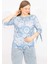 Kadın Mavi Büyük Beden Yaka Lastikli Kol Bağcıklı Bluz 65N35665 7