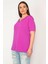 Kadın Eflatun Büyük Beden Tek Yaka Biyeli Spor Bluz 65N35619 2