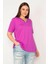 Kadın Eflatun Büyük Beden Tek Yaka Biyeli Spor Bluz 65N35619 4