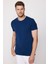 Slim Fit Bisiklet Yaka Düz Basıc Kısa Kol Lacivert T-Shirt 3