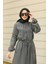 6501-DENİM Reglan Kollu Cepli Elbise Gri 1