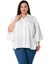 Büyük Beden Pelerin Kollu Gizli Patlı Pilikaşe Detaylı Beyaz Gömlek 1