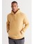 Erkek Hardal Standart Fit Içi Polarlı 3 Iplik Kapüşonlu Kanguru Cepli Pamuklu Sweatshirt 1