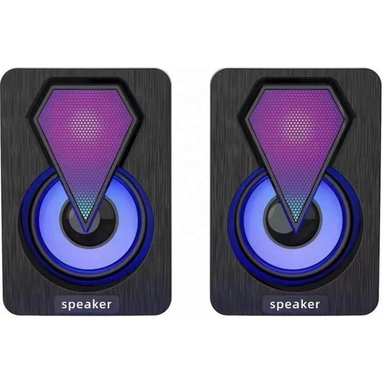 Torima Işıklı Bilgisayar Hoparlörü 1+1 Ses Sistemi 3.5mm Jack Girişli Multimedia USB Speaker D-04