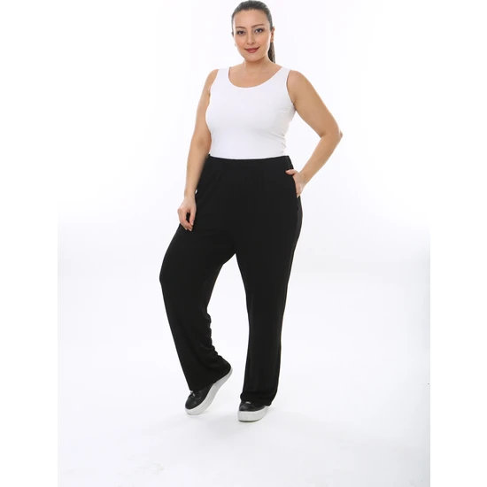 XL Modam Kadın Büyük Beden Türlü Viskon Baharlık Yazlık Siyah Pantolon