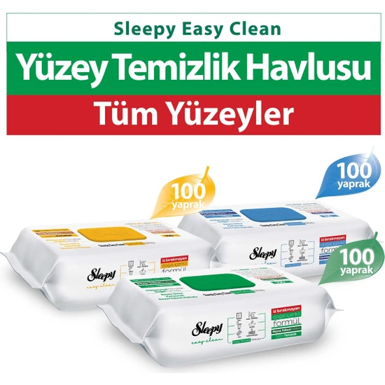 Sleepy Easy Clean Beyaz Sabun Katkılı+Çamaşır Suyu Katkılı+Arap Sabunu Katkılı 3X100 (300 Yaprak)